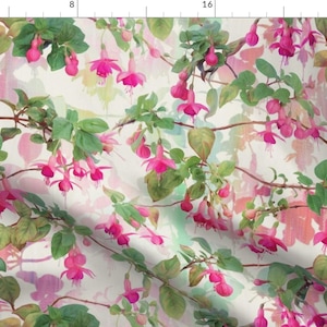 Watercolor Floral Fabric - Rainbow Fuchsia Floral Painted Pattern Large By Micklyn - Floral Cotton Fabric By The Yard With Spoonflower