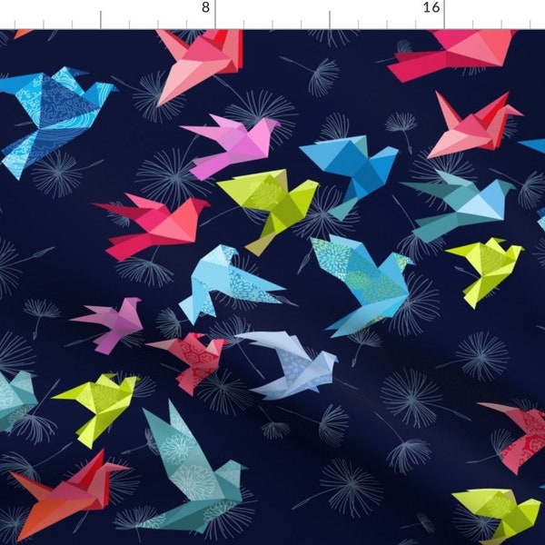 Origami Fabric - Origami Birds In Flight By Honoluludesign - Origami Folded Paper Cranes Rainbow Cotton Fabric By The Yard With Spoonflower