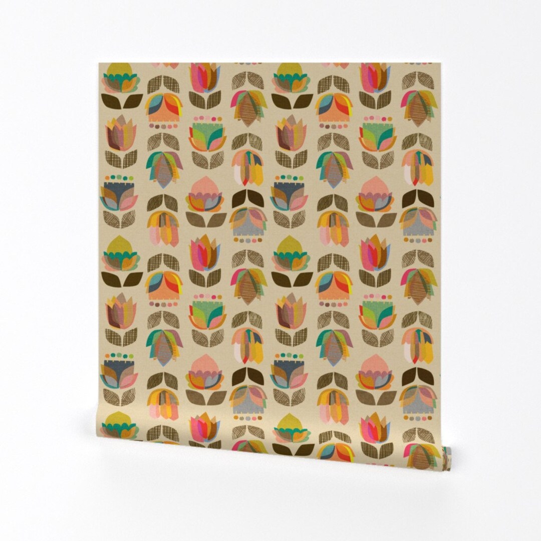 Mid Century Wallpaper Mid Century Flowers by Ceciliamok Floral