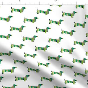 Green Striped Dogs Fabric - Hot Diggity Green By Babyancestree - Abstract Pet Dachshund Dogs Cotton Fabric By The Yard With Spoonflower