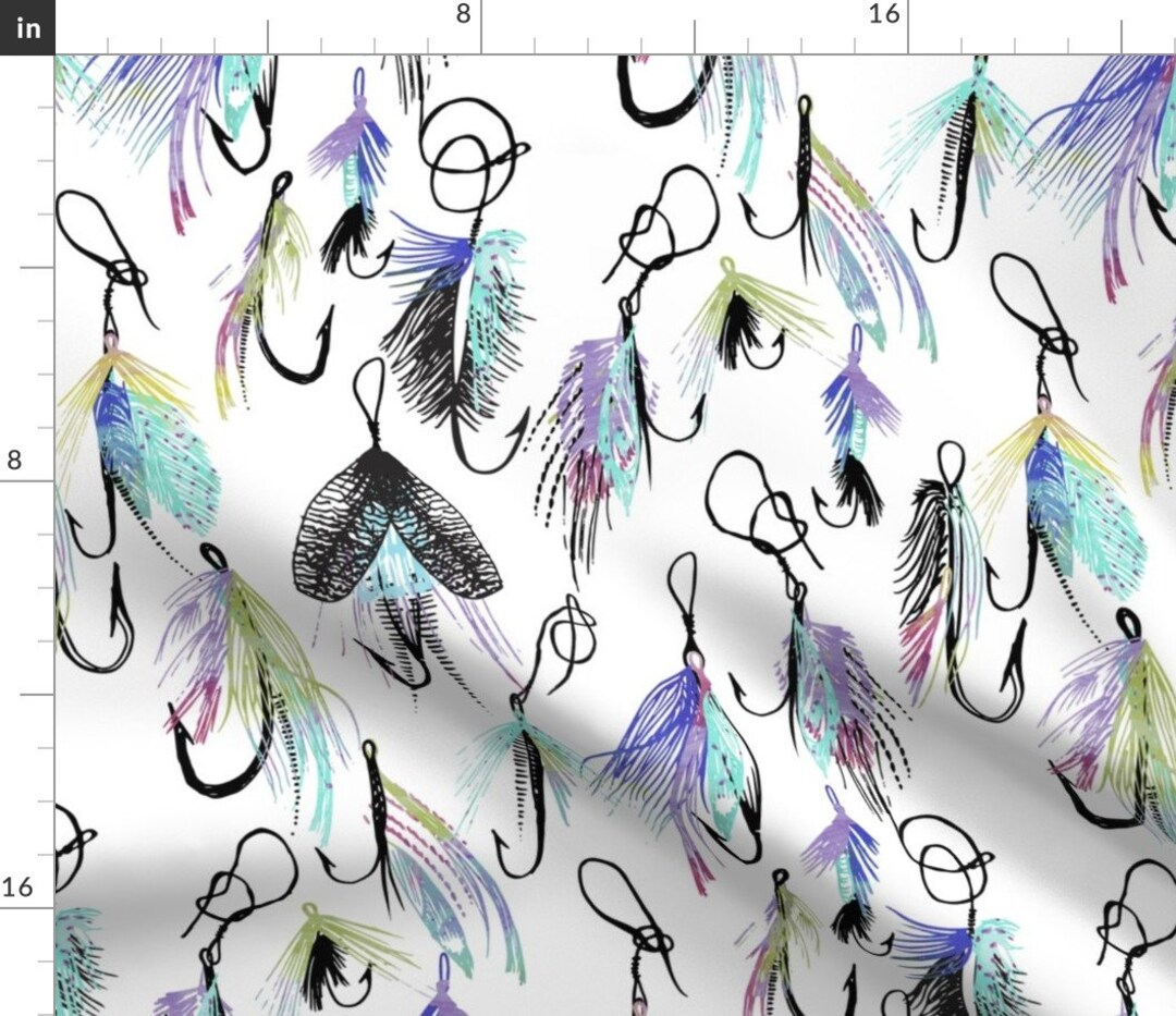 Watercolor Fishing Lure Fabric Feather Fly in Watercolor by