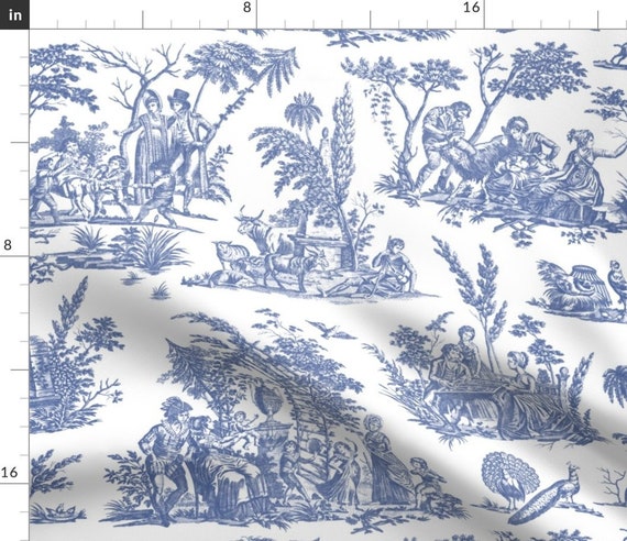 Toile Fabric Marseilles Toile Blue and White by Peacoquettedesigns Toile  Blue Cotton Fabric by the Yard With Spoonflower 