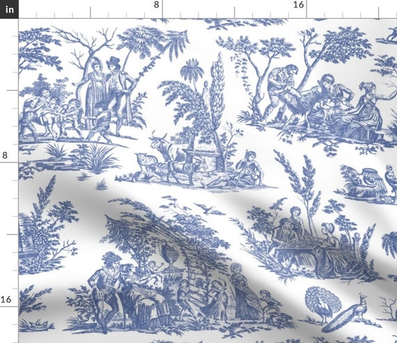 Toile Fabric Marseilles Toile Blue and White by Peacoquettedesigns