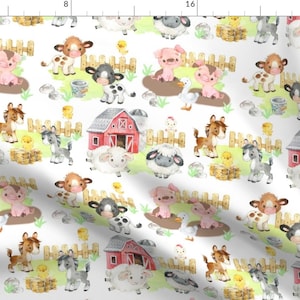 Farm Animals Fabric - Watercolor Farm by decamp_studios - Baby Animals Barnyard Watercolor Fabric by the Yard by Spoonflower