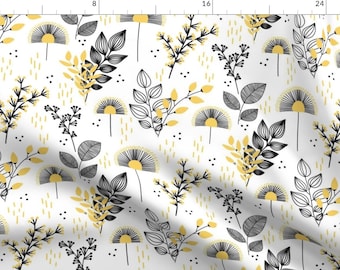 Lineart Floral Fabric - Minimal Yellow Flower by vianahline - Black Yellow Nature Modern Minimalist Summer Fabric by the Yard by Spoonflower