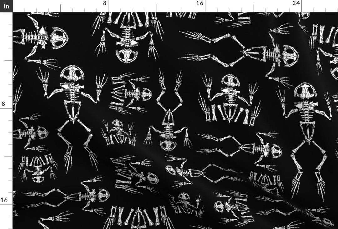 Spooky Fabric - Frog Skeleton Black by B0rwear - Animal Cotton Fabric ...