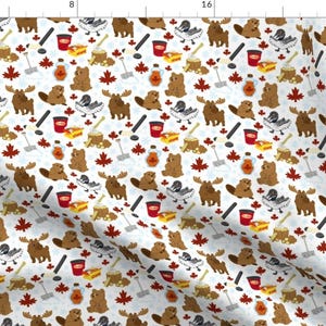 Canadia Fabric - Maple Leaf Bears Moose Cute Illustrated Canada Canadian Pride By Zynchilada - Cotton Fabric By The Yard With Spoonflower