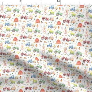 Spring Fabric - Spring On The Farm By Hipkiddesigns - Farmers Nursery Tractor Hay Animals Cows Cotton Fabric By The Yard With Spoonflower image 1