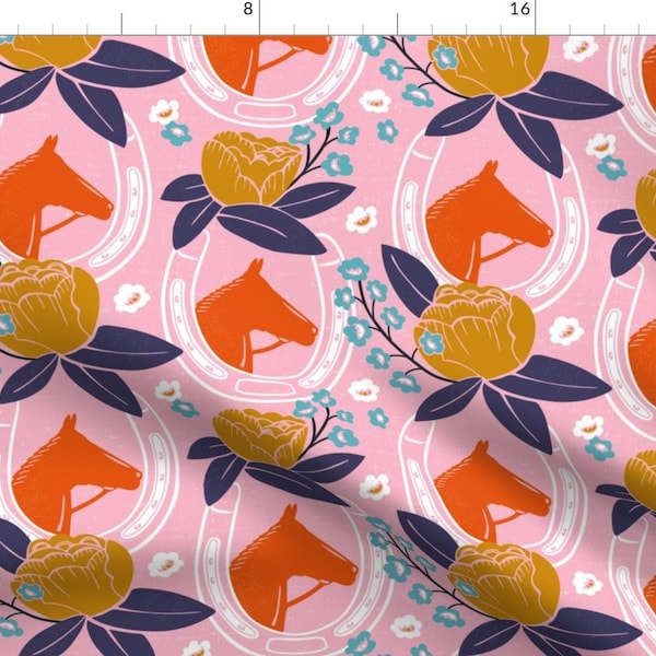 Horse Fabric - Derby Girl - Pink By Heatherdutton - Horseshoe Races Horseback Riding Equestrian Cotton Fabric By The Yard With Spoonflower