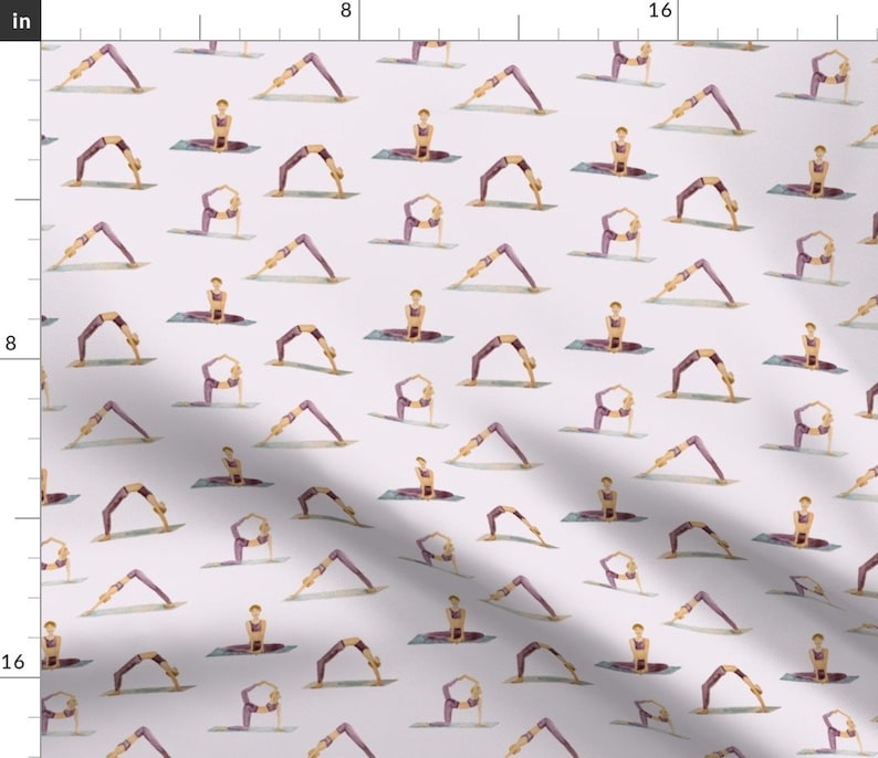 Yoga Poses Fabric Yoga Pattern on Purple Watercolor by Etsy