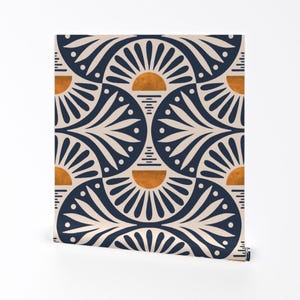 Papel pintado autoadhesivo desprendible con diseño de atardecer y hojas - Vieiras geométricas amarillas, amanecer y atardecer - Decoración de pared - Art Déco de de_koro