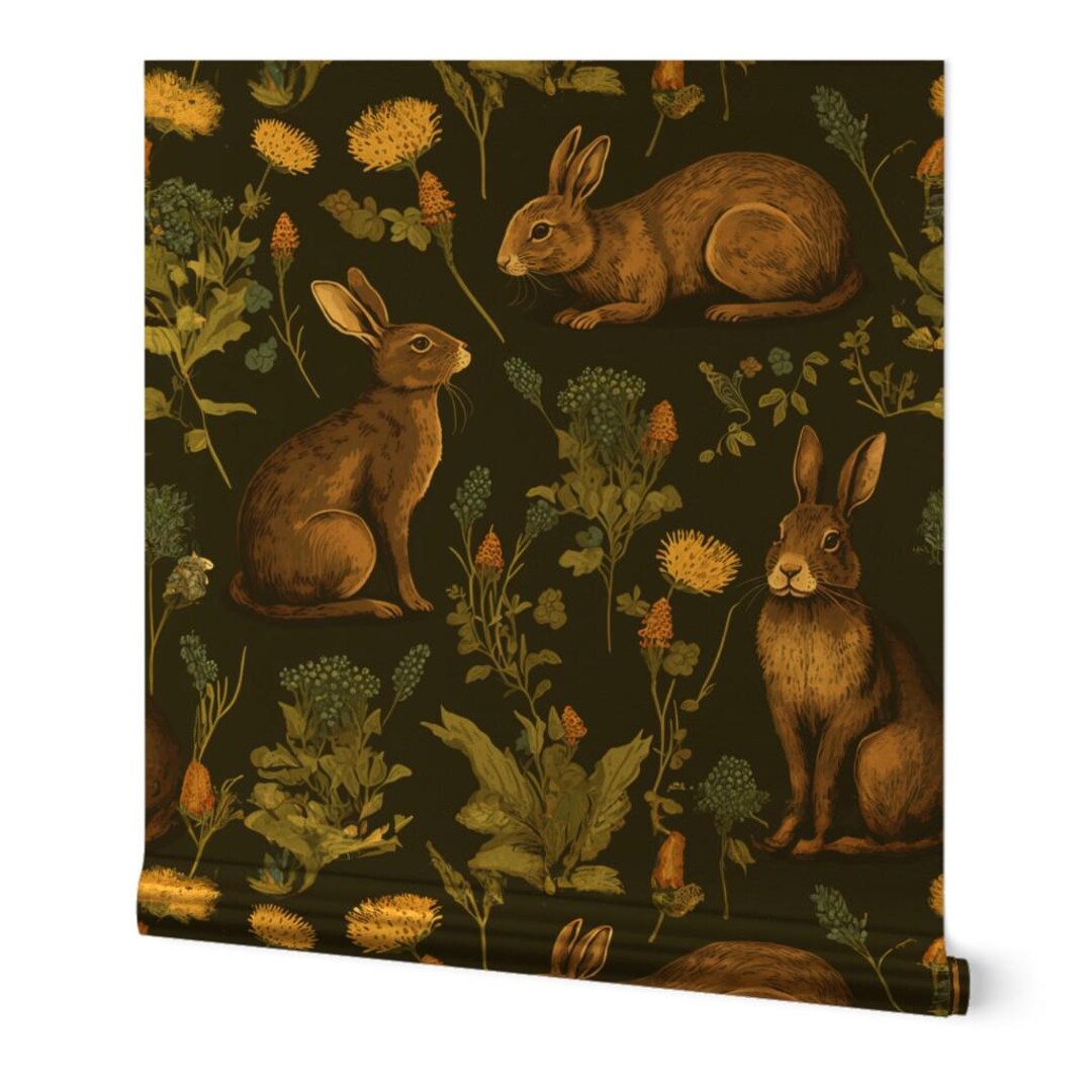 Buy Medieval Rabbit Gold or Silver Metallic Wallpaper - Woodland Bunny ...