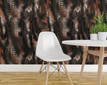 Snake Skin Wallpaper - Snake Reptile Skin By Milatoo - Brown Black Gray Snake Scales Removable Self Adhesive Wallpaper Roll by Spoonflower