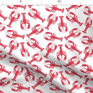 Red and White Lobsters Fabric - Red Lobsters By Lilcubby - Summer Lobsters Beach Decor Cotton Fabric By The Yard With Spoonflower