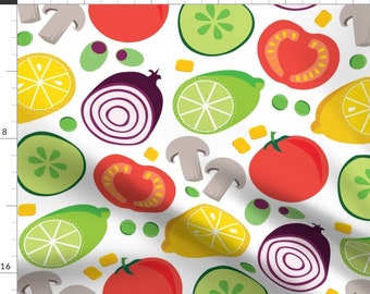 Veggies Fabric - Vegetables By Samossie - Food Kitchen Tomato Mushroom Onion Cucumber Pea Corn Cotton Fabric By The Yard With Spoonflower