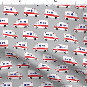 Ems Fabric - Ambulance On Gray By Littlearrowdesign - Emergency Medical Services Ambulance Gray Cotton Fabric By The Yard With Spoonflower