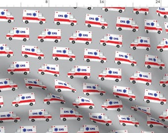 Ems Fabric - Ambulance On Gray By Littlearrowdesign - Emergency Medical Services Ambulance Gray Cotton Fabric By The Yard With Spoonflower