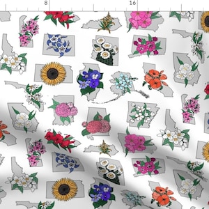 Alabama Fabric - State Flowers A To K By Pond Ripple - Flowers Geographical States America Floral Cotton Fabric By The Yard With Spoonflower