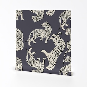 Tiger Wallpaper - Tigers 002 By Bluelela - Big Cat Black White Charcoal Jungle Bold Removable Self Adhesive Wallpaper Roll by Spoonflower