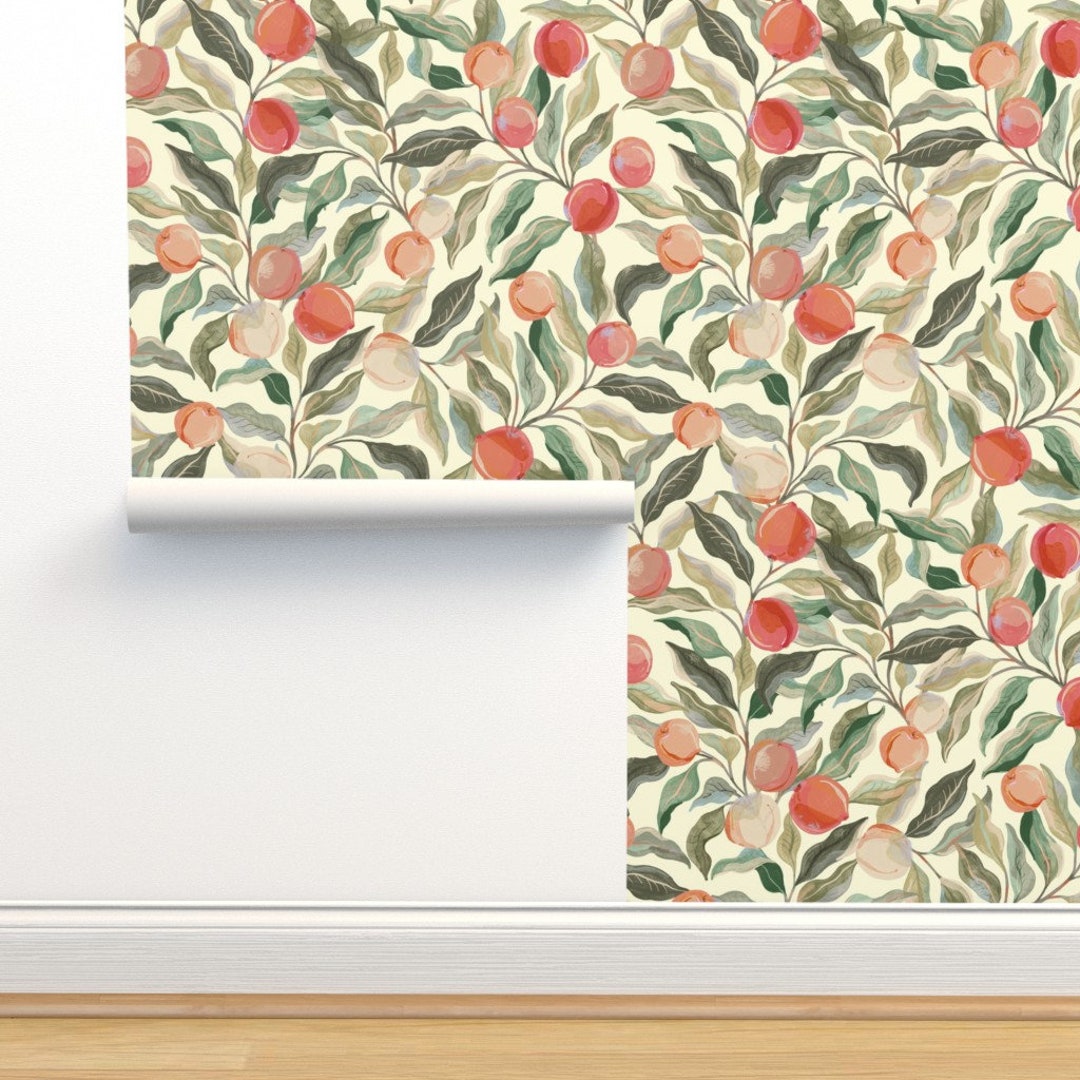 Vintage Peaches Wallpaper Painterly Pastel Peaches by - Etsy