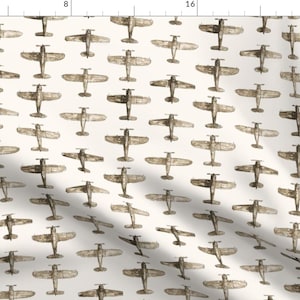 Vintage Airplanes Fabric - Watercolor Planes by taranealart - Retro Hand Drawn Neutral Traditional  Fabric by the Yard by Spoonflower