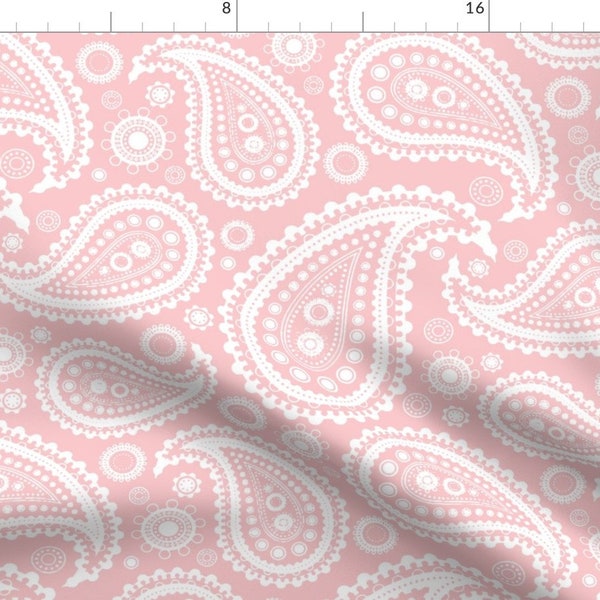 Paisley Pink Fabric - Go-Go Paisley Pink By Flyingfish - Paisley Pink White Retro Home Decor Cotton Fabric By The Yard With Spoonflower