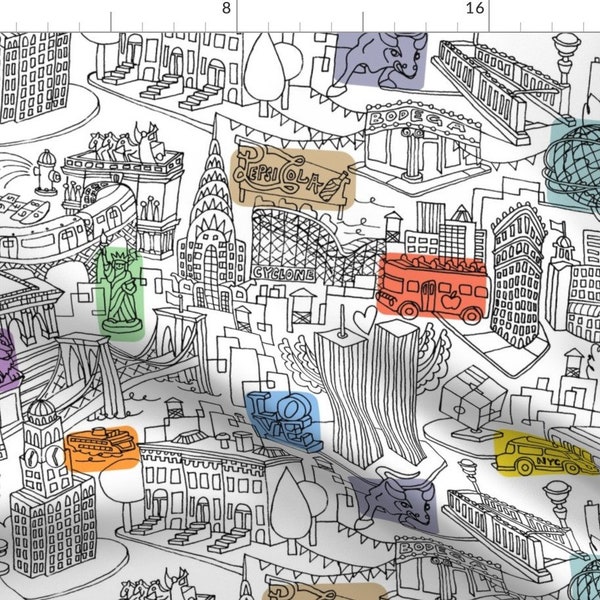 Hand Drawn New York Cityscape Fabric - This Is My Ny By Sammyk - Cityscape Cotton Fabric By The Yard With Spoonflower