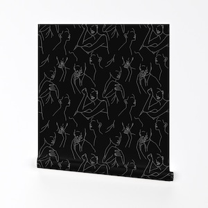 Papel tapiz despegable y adhesivo moderno con retrato femenino minimalista - Decoración de pared - Hanna Black de onesweetorange