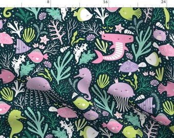 Nautical Fabric - Sea Party By Sarah Knight - Nautical Animals Sea Ocean Children Apparel Decor Cotton Fabric By The Yard With Spoonflower