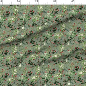 Mistletoe Fabric - Mistletoe And Holly Christmas Florals By Hipkiddesigns - Red Sage Linen Look Cotton Fabric By The Yard With Spoonflower image 2