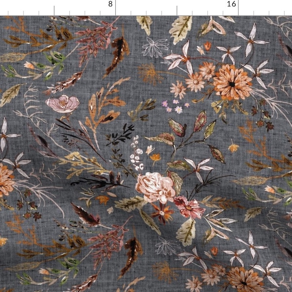 Boho Vintage Floral Fabric - Delilah  by nouveau_bohemian - Autumn Flowers Orange Rose Bohemian Fall Fabric by the Yard by Spoonflower