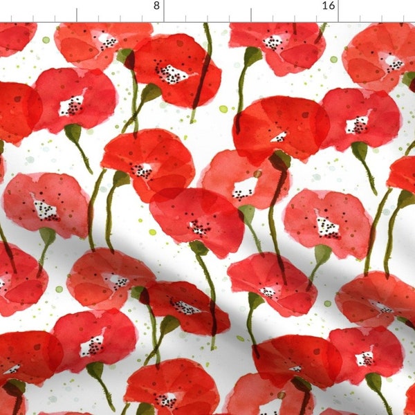 Poppies Fabric - Poppies By Honey Gherkin - Poppies Red White Flower Bright Garden Spring Floral Cotton Fabric By The Yard With Spoonflower