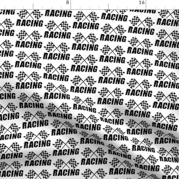 Racing Fabric - Racing Flag By Stofftoy - Goal Small Black White Motorsports Cars Motorbikes Cotton Fabric By The Yard With Spoonflower