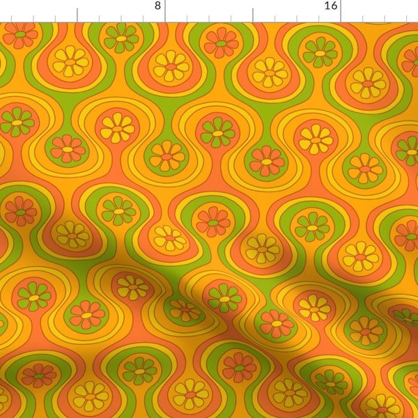 Yello Green Vibes Apparel Fabric - Groovy 60s Flower by jenwebbcreates - 1960s Power Mid Century Modern 70s Clothing Fabric by Spoonflower