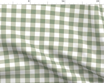 Traditional Plaid Fabric - Green Plaid by pipaluk_co - Sage Green Eucalyptus Green White Tartan Gingham Fabric by the Yard by Spoonflower