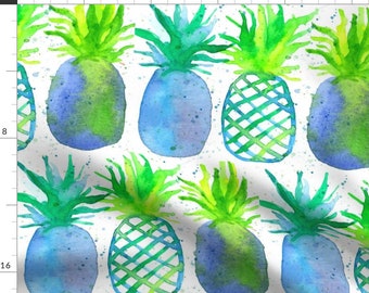 Blue Watercolor Pineapple Fabric - Pineapples In Blue By Countrygarden - Summer Fruit Beach Decor Cotton Fabric By The Yard With Spoonflower