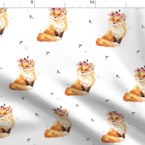 Boho Fox Fabric - Floral Fox / Wild One By Shopcabin - Orange Watercolor Boho Fox Nursery Decor Cotton Fabric By The Yard With Spoonflower