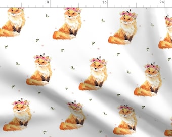 Boho Fox Fabric - Floral Fox / Wild One By Shopcabin - Orange Watercolor Boho Fox Nursery Decor Cotton Fabric By The Yard With Spoonflower