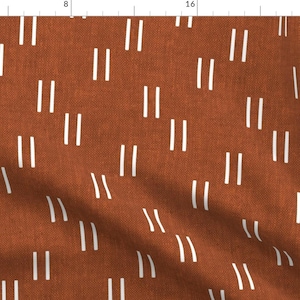 Boho Fabric - Double Dash By Littlearrowdesign - Copper Brown White Geo Minimalist Trending Cute Cotton Fabric By The Yard With Spoonflower