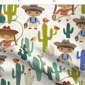 Rodeo Kids Fabric - Cowboys And Cowgirls By Suzana Laub - Southwestern Range Ranch Cactus Lasso Cotton Fabric By The Yard With Spoonflower