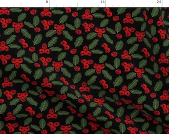 Puede incluir: Un fondo negro con un patrón repetido de calaveras rojas y hojas de acebo verdes.