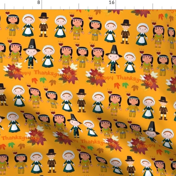 Thanksgiving Characters Fabric - Happy Thanksgiving By Floramoon Designs - Fall Autumn Leaves Fun Cotton Fabric By The Yard With Spoonflower
