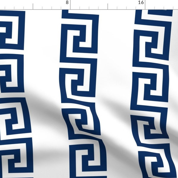 Greek Key Fabric - Greek Key Stripe Navy By Danika Herrick - Greek Key Blue White Modern Home Cotton Fabric By The Yard With Spoonflower