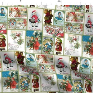 Multicolor Fabric - Vintage Christmas Cards by peacoquettedesigns -  Christmas Santa December Santa Claus Fabric by the Yard by Spoonflower