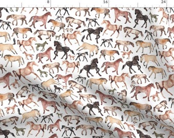 Watercolor Horse Fabric - Horses By Elena O'Neill Illustration - Equestrian Farm Animal Cotton Fabric By The Yard With Spoonflower