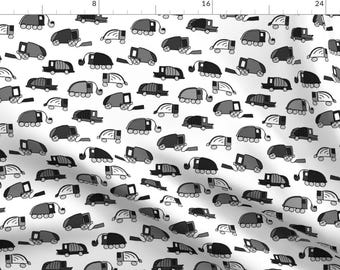 Garbage Trucks Fabric -Larageorgine Garbage Trucks Black And White By Larageorgine- Garbage Truck Cotton Fabric By The Yard With Spoonflower