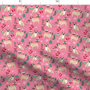 Pink Christmas Holiday Pug Fabric - Pug Fabric, Pug Dog Fabric, Pug C By Petfriendly - Pug Cotton Fabric By The Yard With Spoonflower