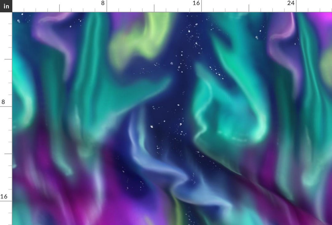 Northern Lights by Ronya Lake Stars Sky Night Colorful Cotton Fabric by ...