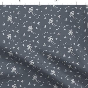 Hockey Fabric - Hockey On Dark Blue By Landpenguin - White and Gray Winter Sports Kids Cotton Fabric By The Yard With Spoonflower