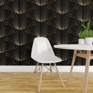 Gold Wallpaper - Gold Palmettos On Black By Jenlats - Art Deco Tropic  Custom Printed Removable Self Adhesive Wallpaper Roll by Spoonflower